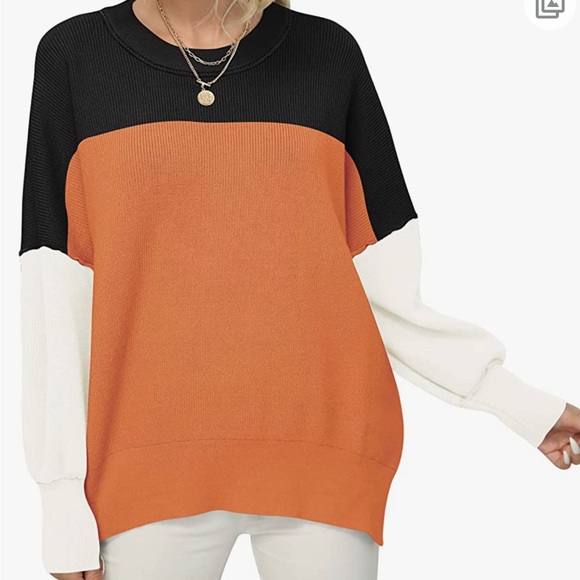 Anrabess Women Crewneck Batwing Sleeve Oversized Side Slit Ribbed Knit Sweater - Picture 2 of 10